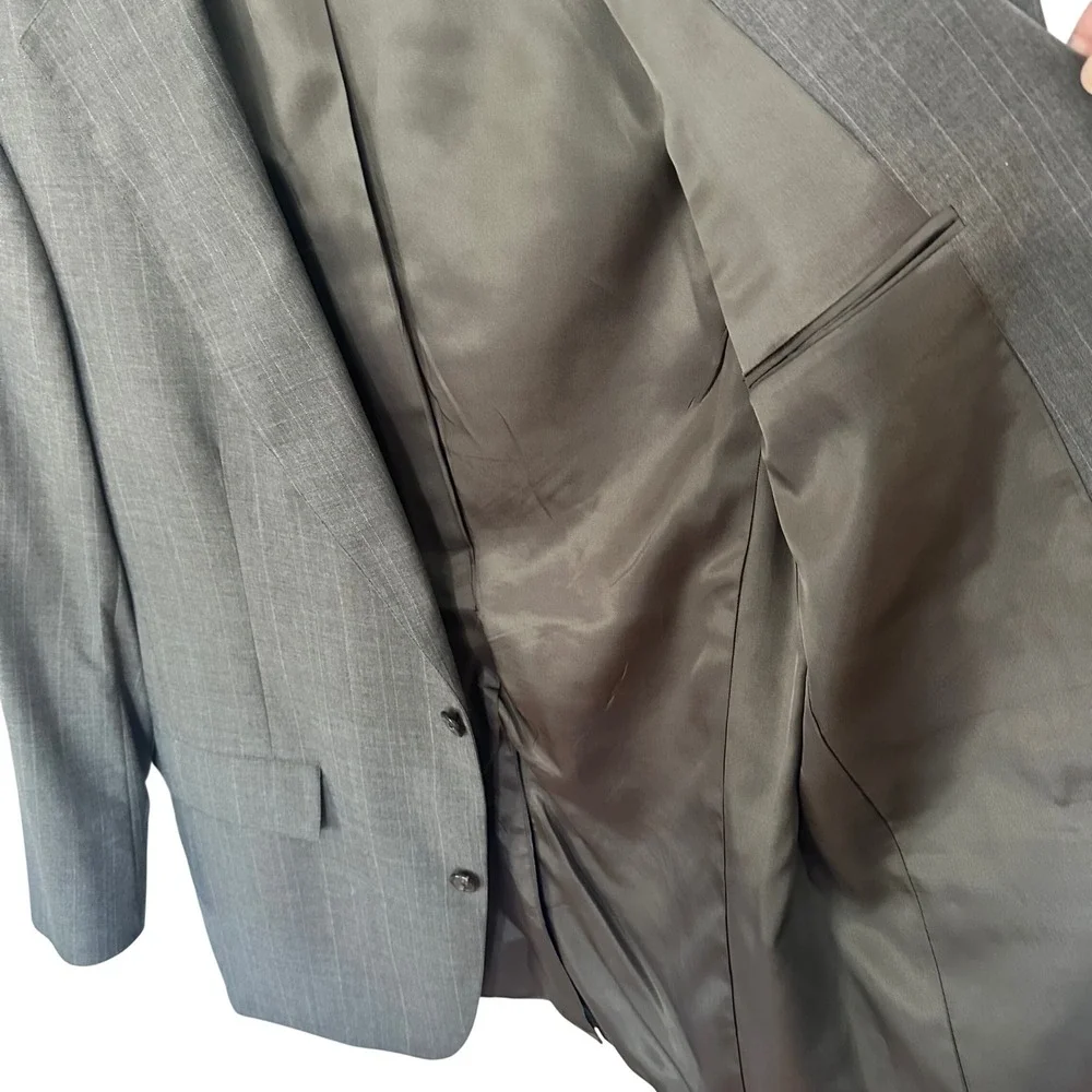 Brooks Brothers Blazer Mens 42R Gray Pinstripe Pure Wool 2Button Suit Jacket USA